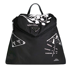 Prada Signaux Printed Backpack, Nylon, Black/ White, M/255, AC, R, DB, 4*